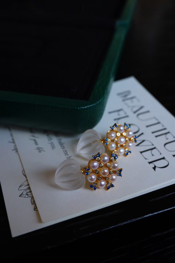 Silver Crystal Pearl Earrings - 5