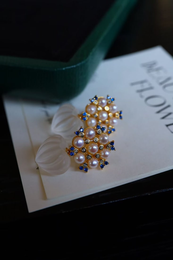 Silver Crystal Pearl Earrings - 7