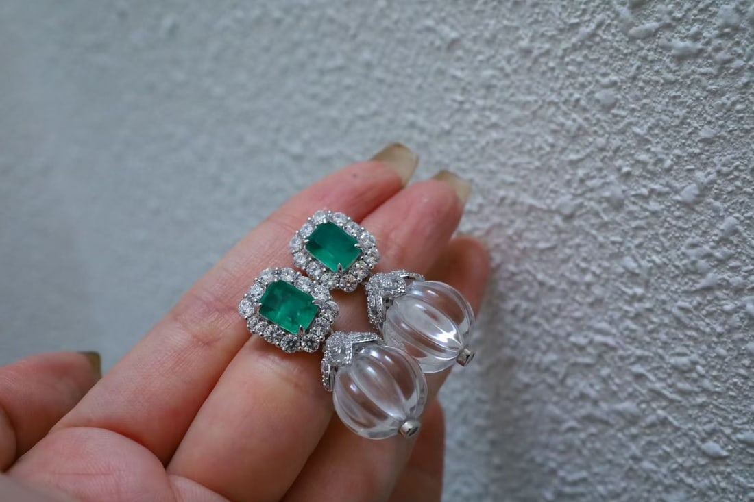 Silver Green Zircon Earrings - 3