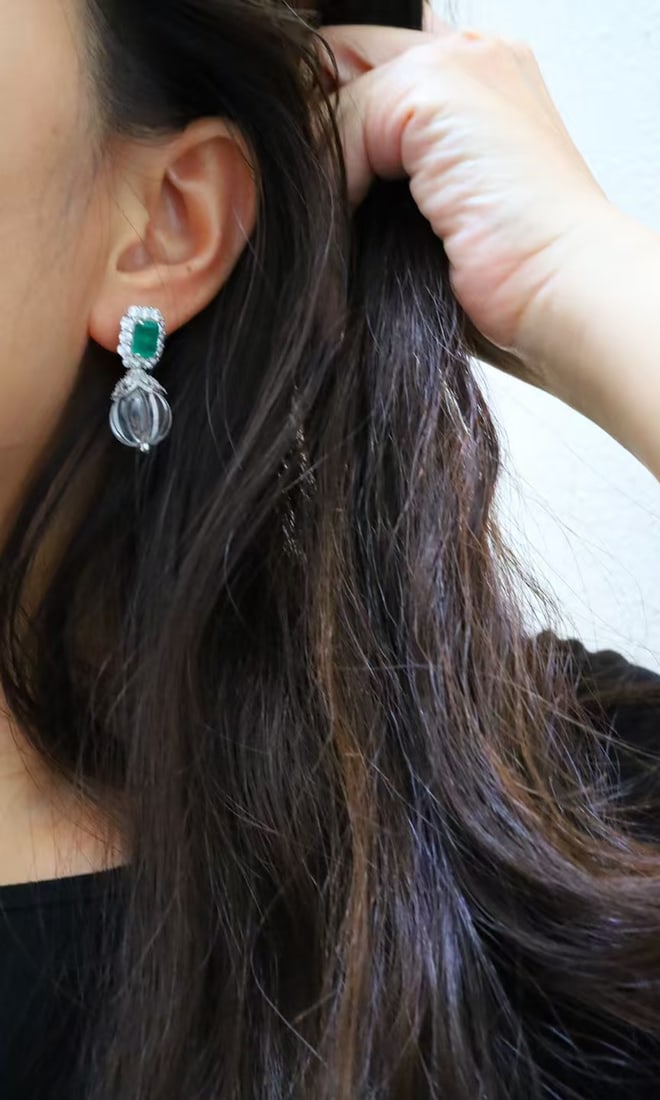 Silver Green Zircon Earrings - 6