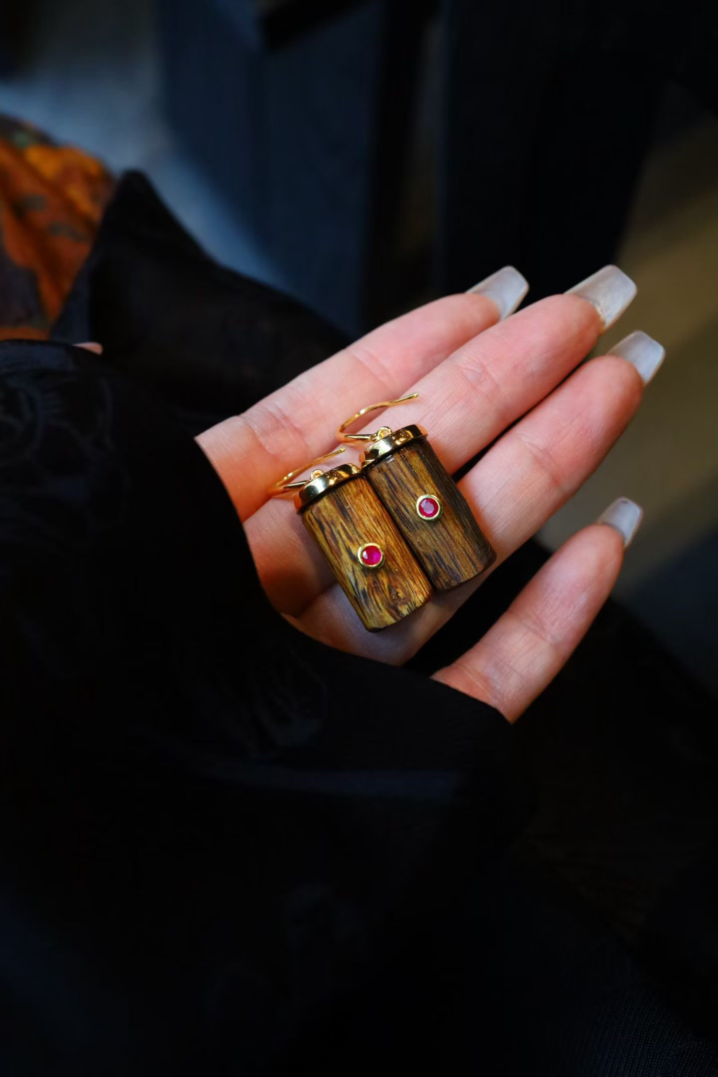 Sterling Silver Agarwood Earrings: Title: Sterling Silver Agarwood Earrings Description: Sterling silver agarwood earrings. Simple design with thick bezel setting, very textured and substantial. Reserve: $270.00 Shipping:Domestic: