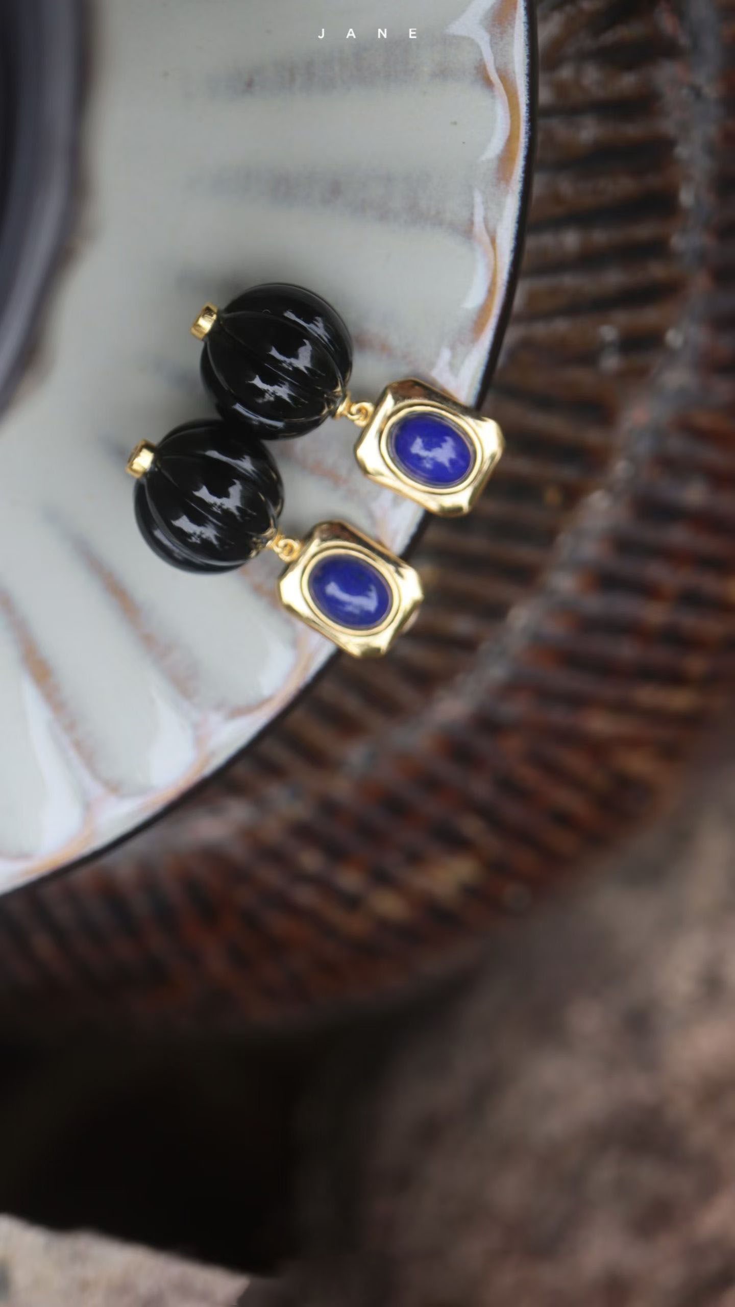 Silver Lapis Lazuli and Onyx Bead Earrings - 3
