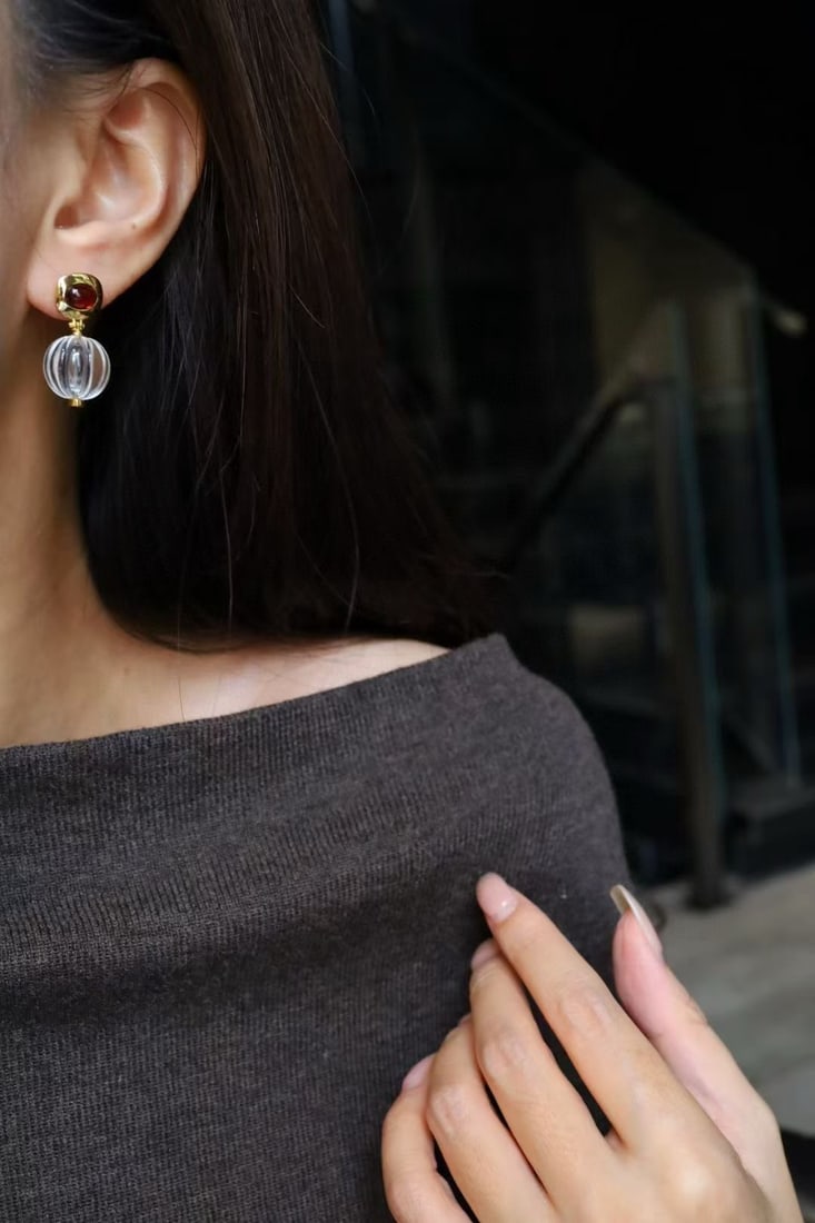 Silver Garnet Crystal Earrings - 8