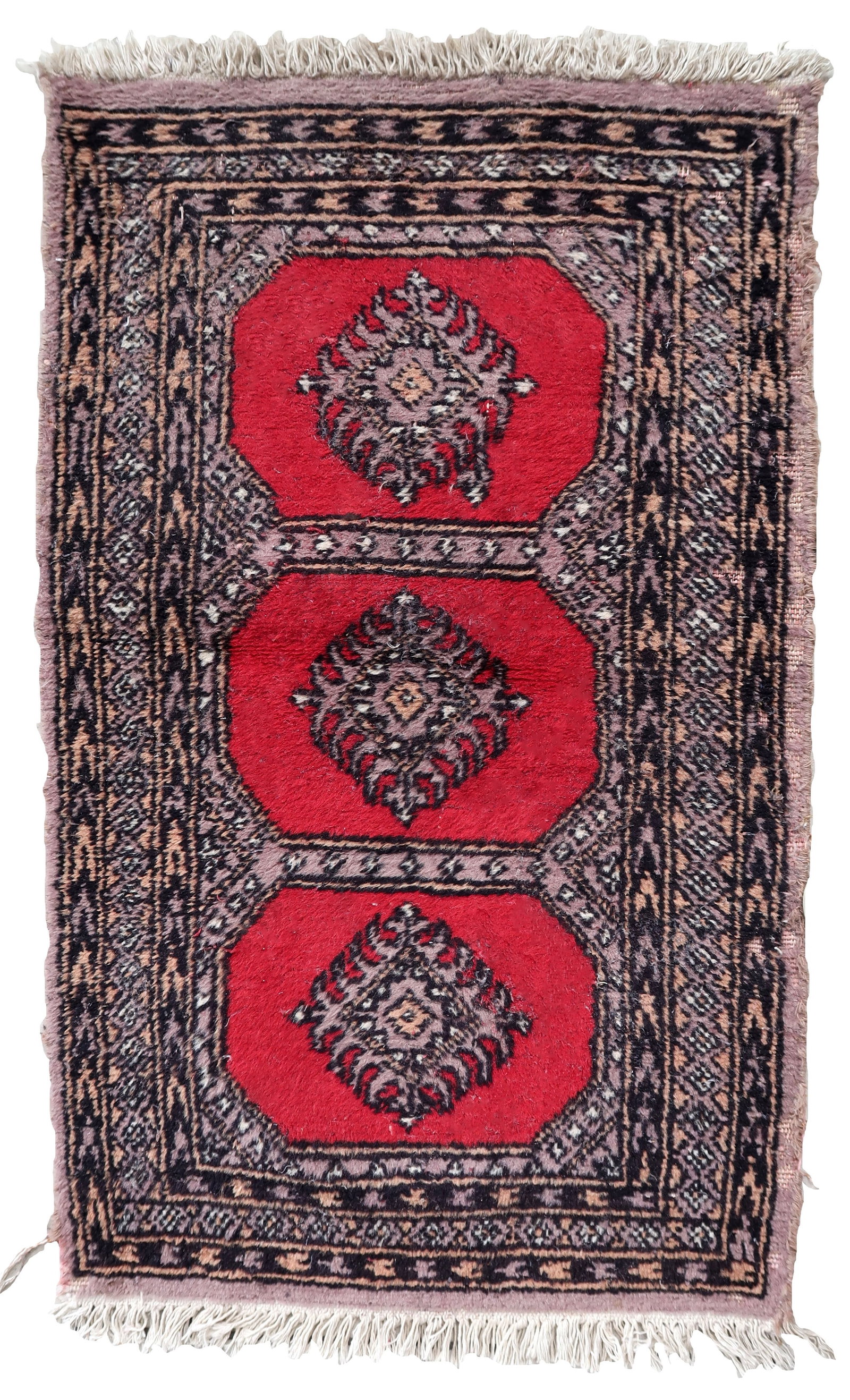 Handmade vintage Uzbek Bukhara rug 2' x 3.3' (63cm x 103cm) 1970s (1 of 9)