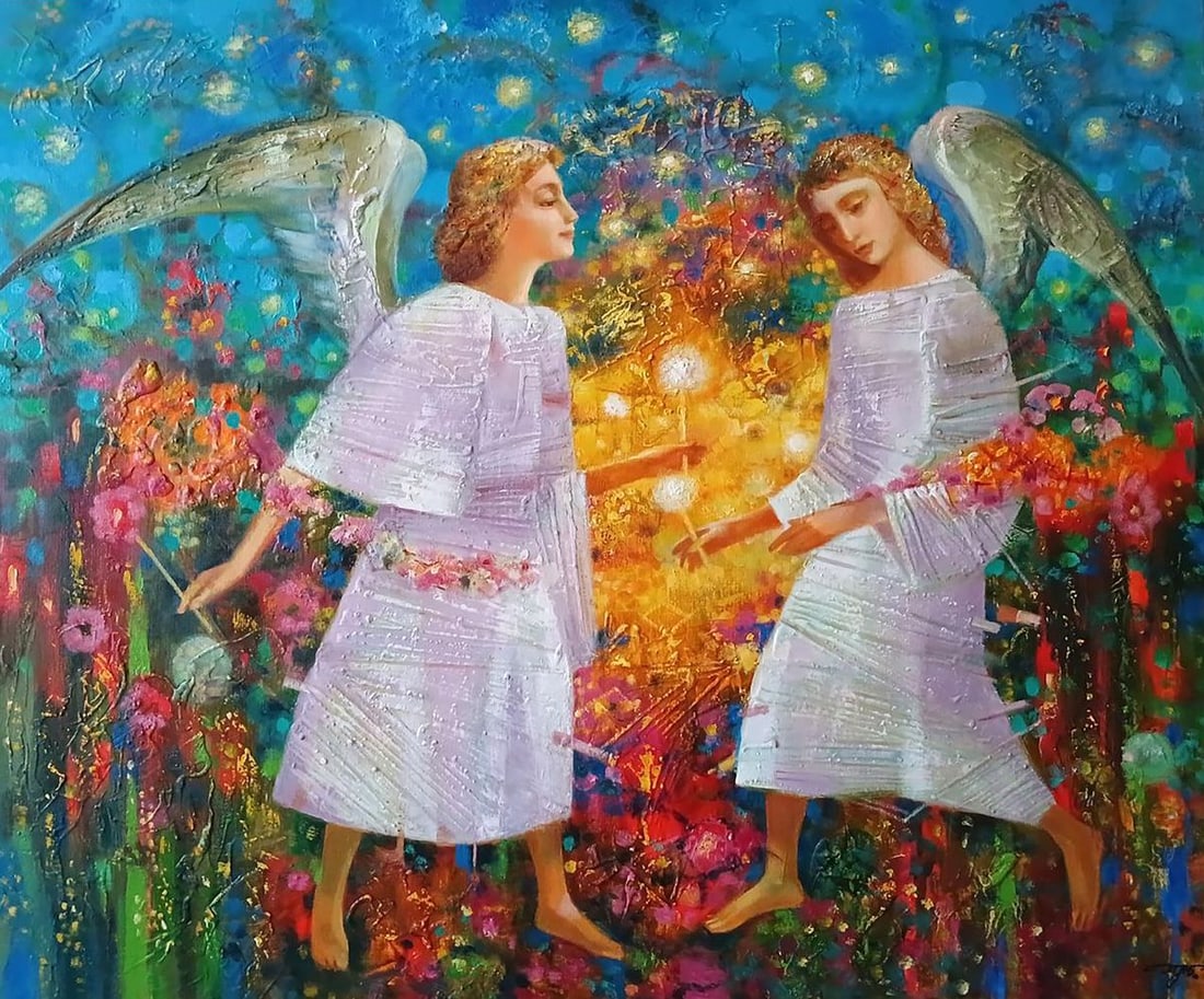 Abstract oil painting Two angels Anatoly Tarabanov: Title: Abstract oil painting Two angels Anatoly Tarabanov Description: Tar 424 *** ABOUT THIS PAINTING *** * TITLE: "Two angels" * ARTISTS: Anatoly Tarabanov * SIZE: 75x90 cm/'29.52x35.43 inches' * ME