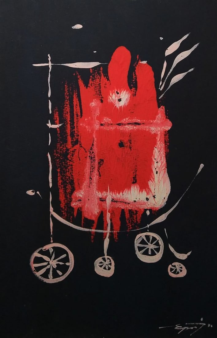 Gouache painting Bike Unknown artist (1 of 7)