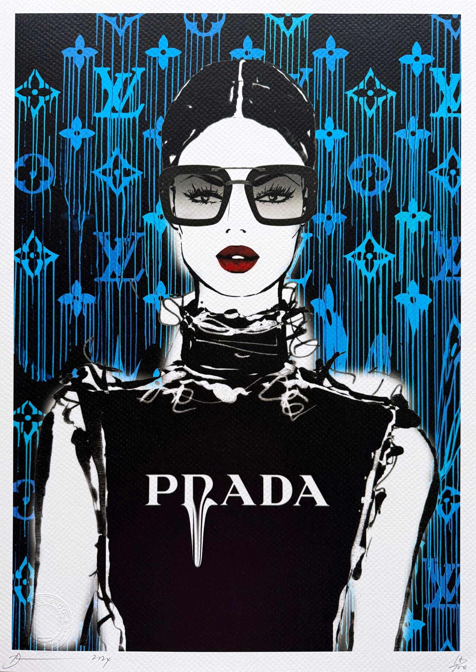 Death NYC Prada: Title: Death NYC PradaDate/Period:21st CenturyMaterials:Giclee on Fine art 300 gsm paperSize:17 3/4 x 12 1/2 inchesDescription:Artist: Death NYC, limited edition giclee on paper, out of eddition of