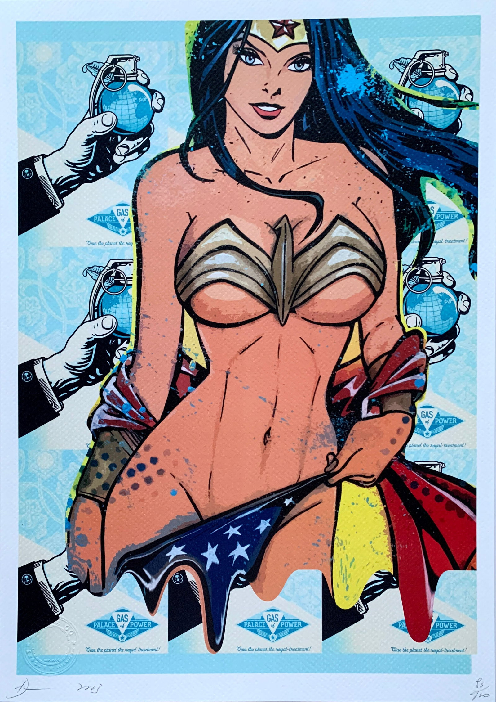 Death NYC Wonder Woman: Title: Death NYC Wonder WomanDate/Period:21st CenturyMaterials:Giclee on Fine art 300 gsm paperSize:17 3/4 x 12 1/2 inchesDescription:Artist: Death NYC, limited edition giclee on paper, out of