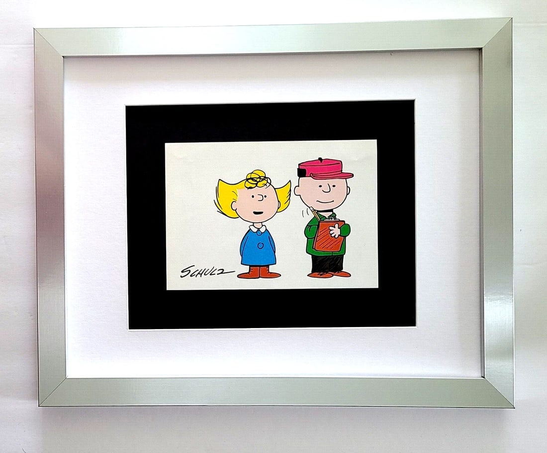 1968 Peanuts Christmas Snoopy Art Signed Schulz in New Silver Frame: WE HAVE FOR SALE TODAY THIS BEAUTIFUL VINTAGE 1968 OFFSET LITHOGRAPH AFTER CHARLES M. SCHULTZ " CHRISTMAS PEANUTS CARTOON " FACSIMILE SIGNED IN INK THIS ART PRINT IS MATTED AND MOUNTED ON A 14 X 11 IN