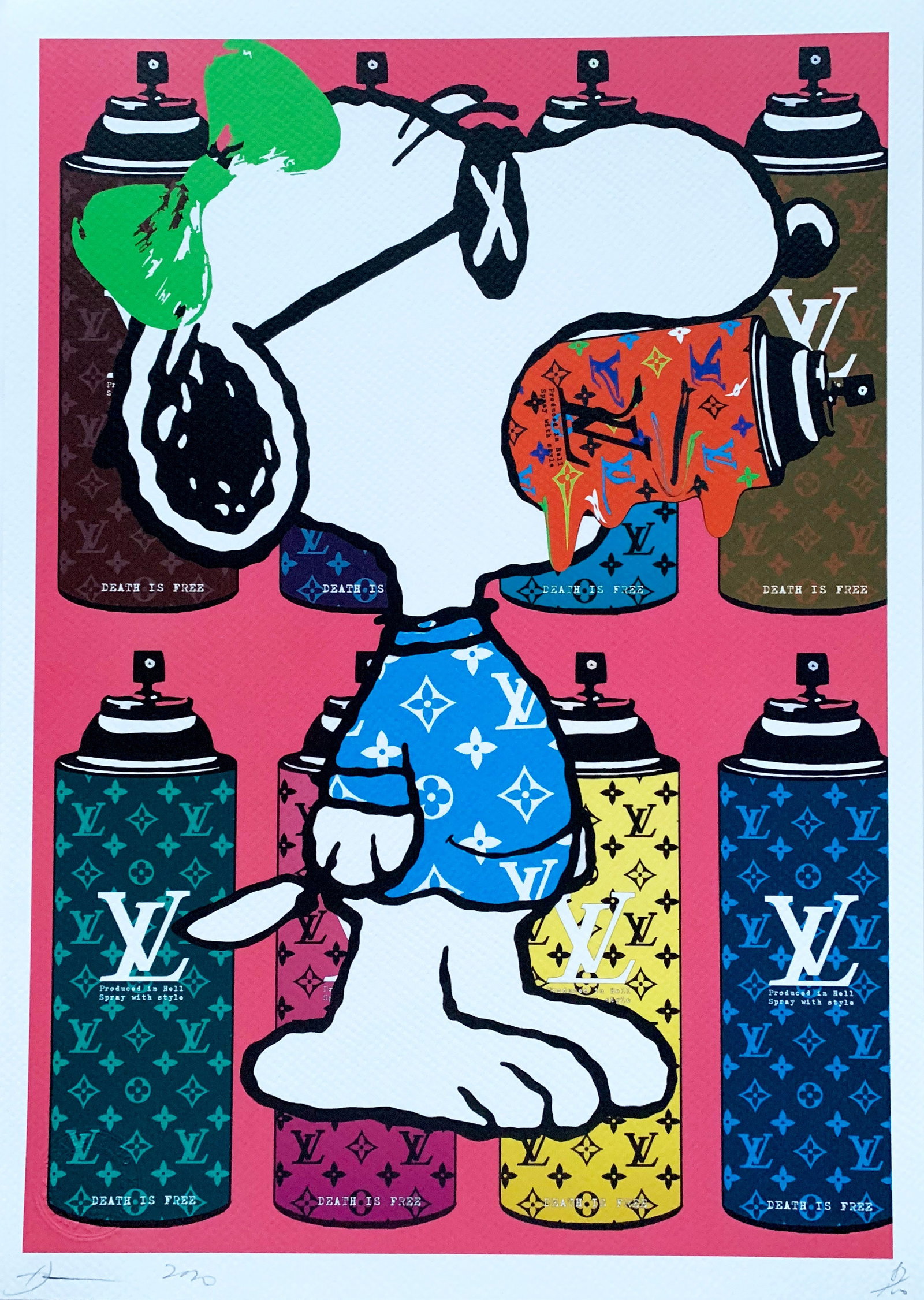 Death NYC Snoopy LV: Title: Death NYC Snoopy LVDate/Period:21st CenturyMaterials:Giclee on Fine art 300 gsm paperSize:17 3/4 x 12 1/2 inchesDescription:Artist: Death NYC, limited edition giclee on paper, out of eddition