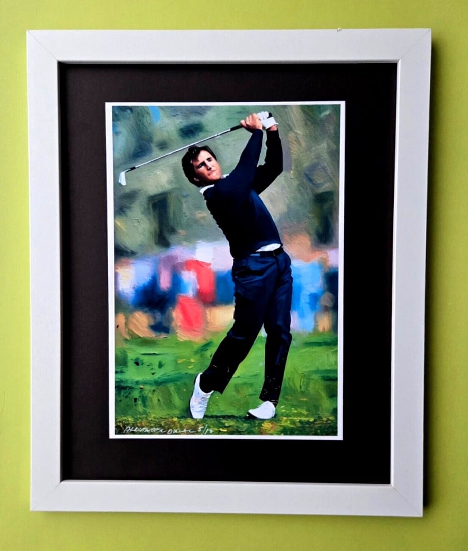 ALEXANDER DULAC | SEVE BALLESTEROS GOLF Hand Signed Print Edof10 | COA: Alexander Du Lac " SEVE BALLESTEROS " This is a Beautiful and Elegant Hand Signed Authentic Giclee by renowned contemporary artist ALEXANDER DU LAC The print is 10x8in., measuring framed 15 inches in