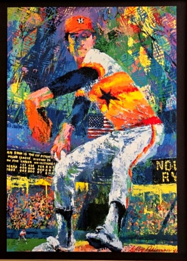 Leroy Neiman Art Print Signed 1980s Vintage Framed Nolan Ryan Collector Piece - 3