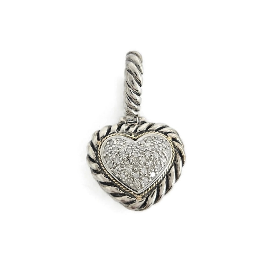 Effy Diamond Rope Heart Pendant 18K Yellow Gold and Sterling Silver, 5.11 Grams (1 of 8)