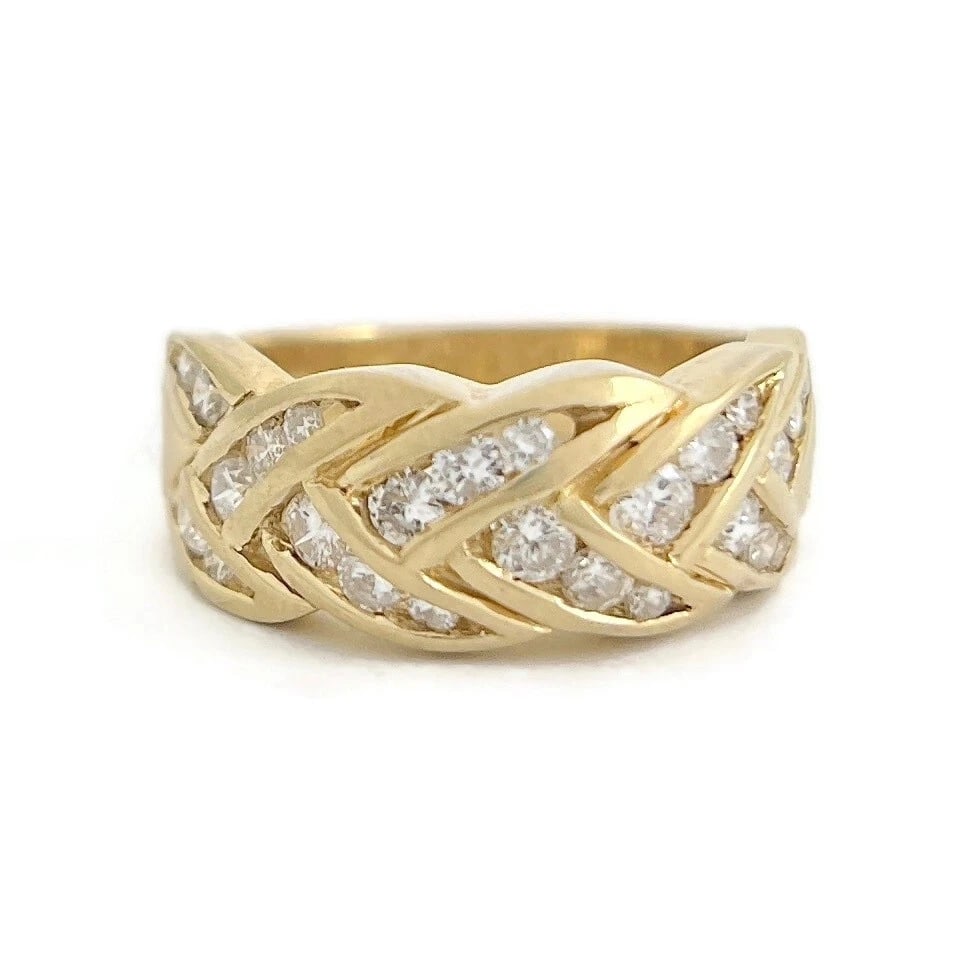 Estate Channel Set Diamond Woven Braided Ring 14K Yellow Gold, 5.99 Grams (1 of 9)