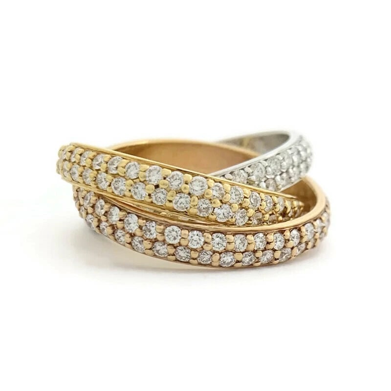 Tri-Color Diamond Interlocking Rolling Ring 14K Yellow White Rose Gold, Size 5 (1 of 10)