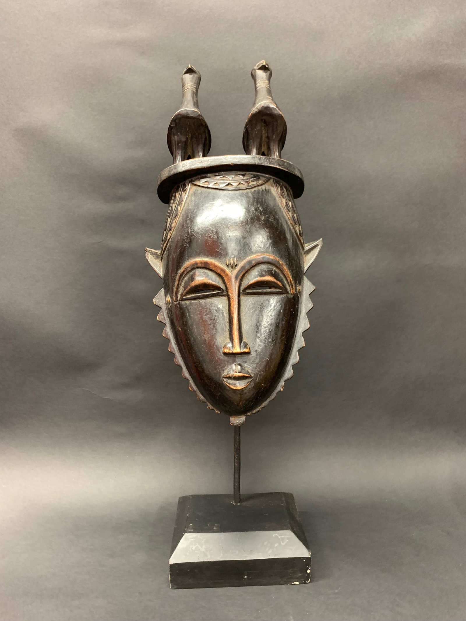 Carved Wood Yaure Mask with Display Stand (1 of 7)