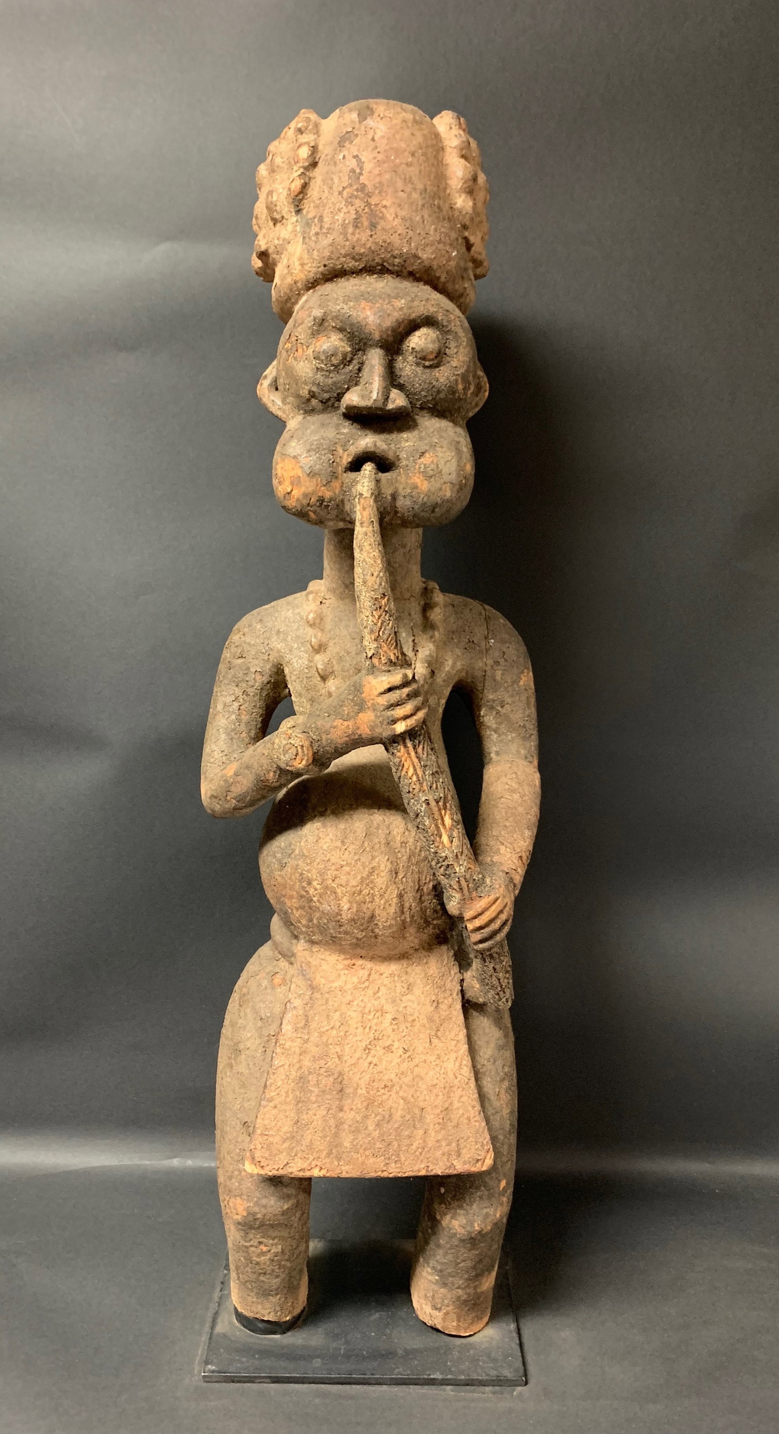 Carved Wood Bamileke Statue: Title: Carved Wood Bamileke Statue Description: African Tribal Art Carved Wood Bamileke Statue Date/Period: Late 20th Century Materials: Wood Size: 30" h x 8" w Reserve: $800.00 Shipping: Domestic: F