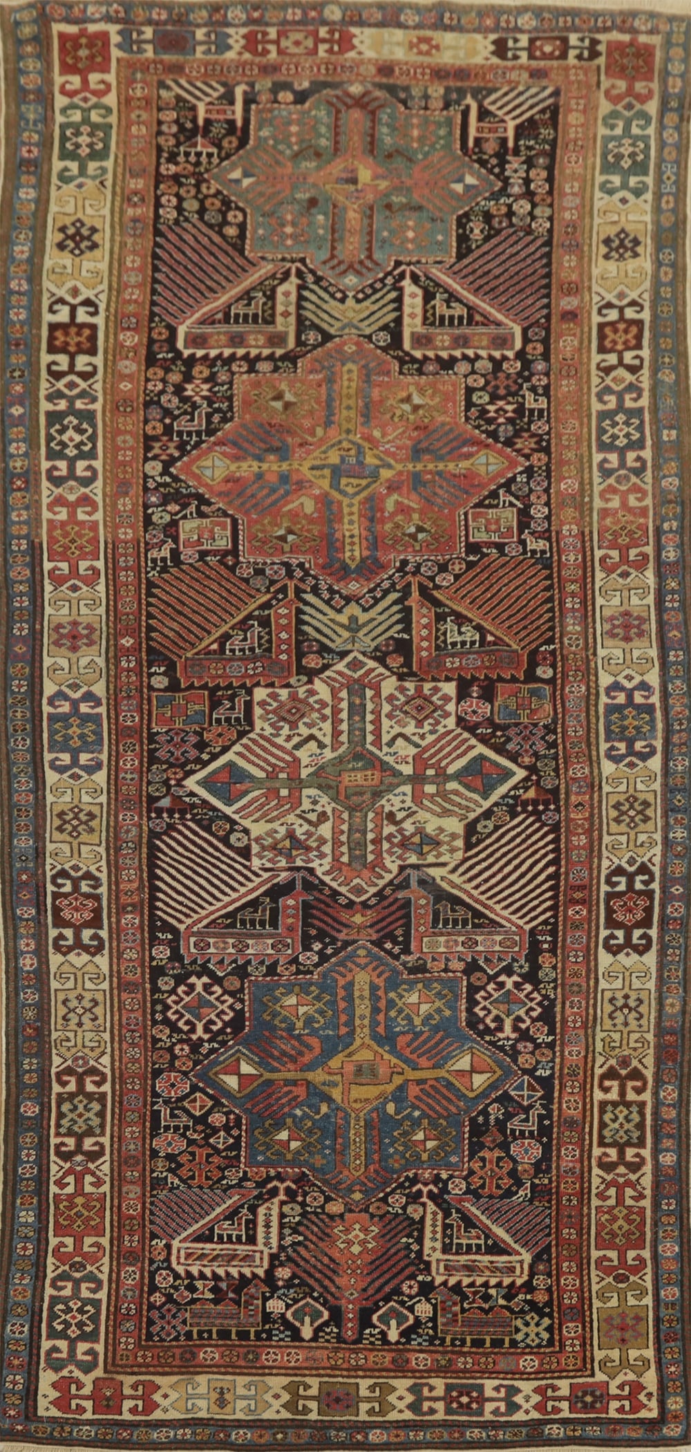 Pre-1900 Antique Kazak Vegetable Dye Runner Rug 4x9 (1 of 2)