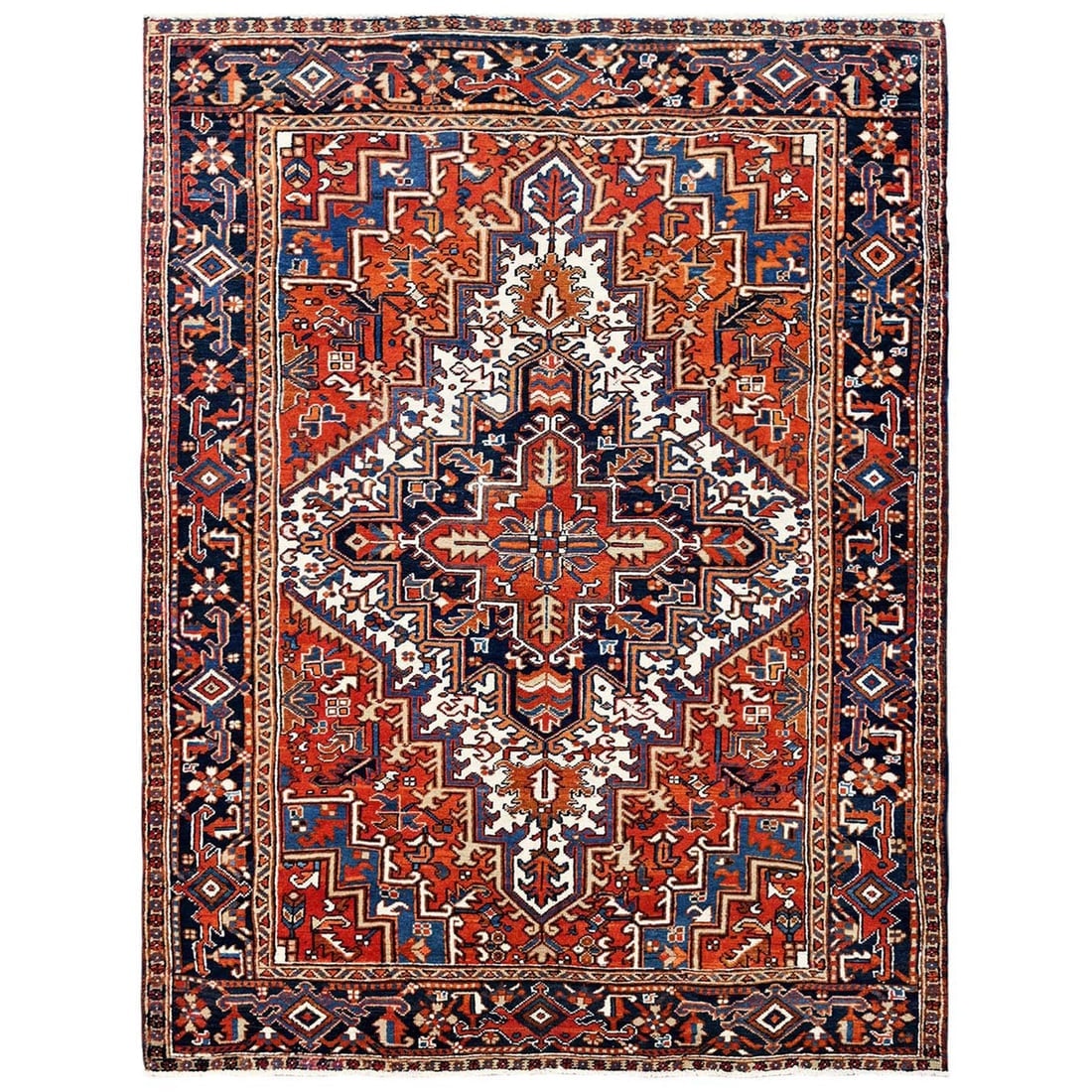 Chili Red Vintage Persian Heriz Hand Knotted Pure Wool Oriental Rug (1 of 2)