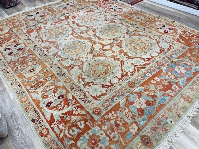 Vintage Turkish Ushak Rug-5336: Title:Vintage Turkish Ushak Rug-5336 Description:Decorative Vintage Turkish Ushak Design rug from central Turkey, size 9 ft. 2 inches by 11 ft. 2 inches, circa 1990 in excellent condition with all woo