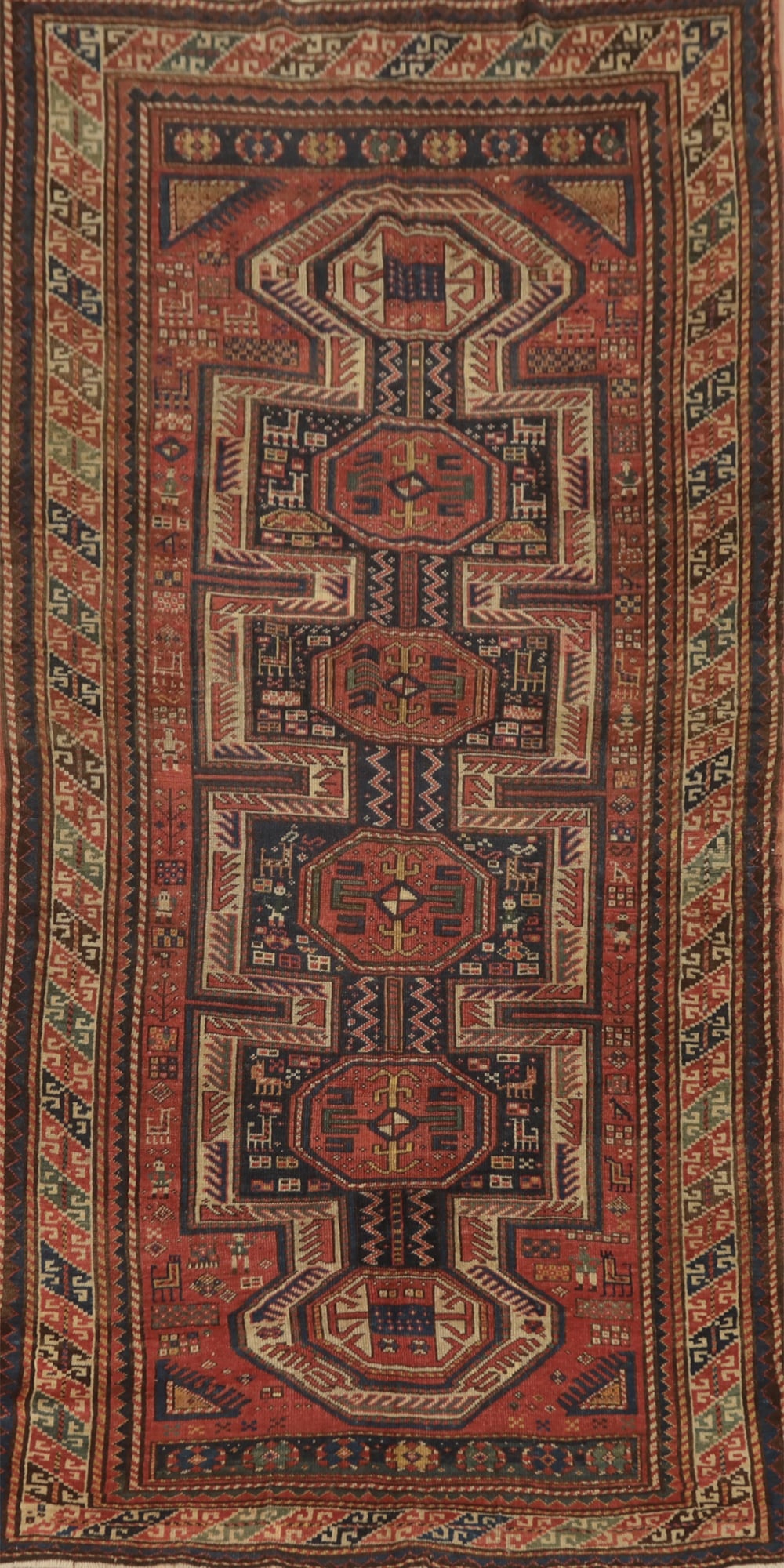 Pre-1900 Antique Kazak Vegetable Dye Runner Rug 4x9 (1 of 2)