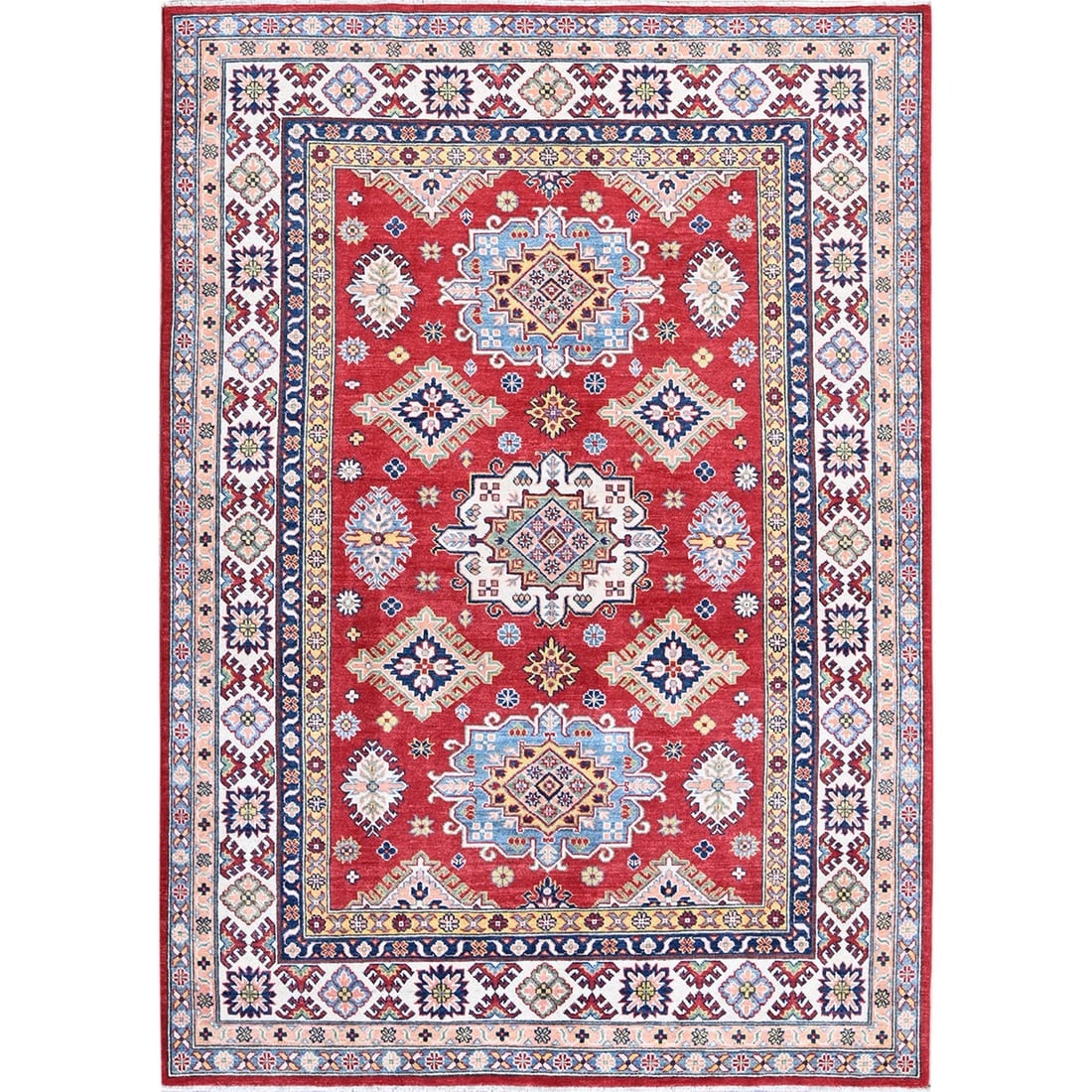 Ajax Red Kazak with Medallions Design Hand Knotted Soft Wool Rug (1 of 2)