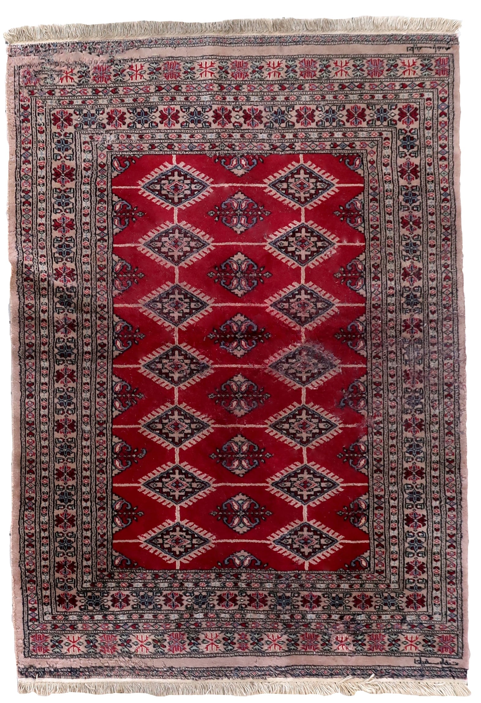Handmade vintage Uzbek Bukhara rug 4.1' x 5.9' (126cm x 181cm) 1960s (1 of 8)
