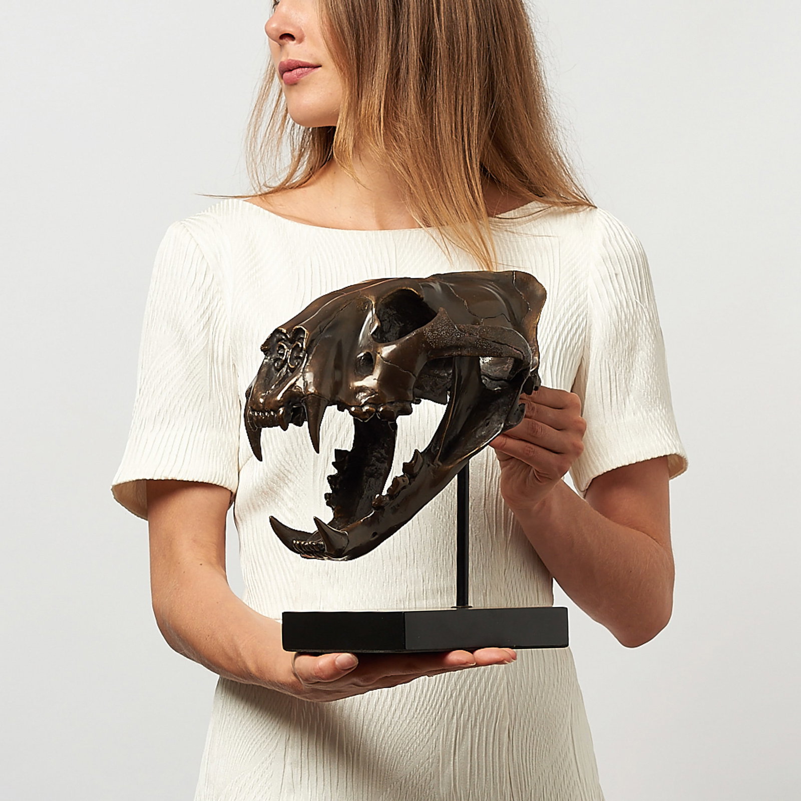 High quality, patinated bronze-cast Sumatran Tiger Skull (1 of 10)