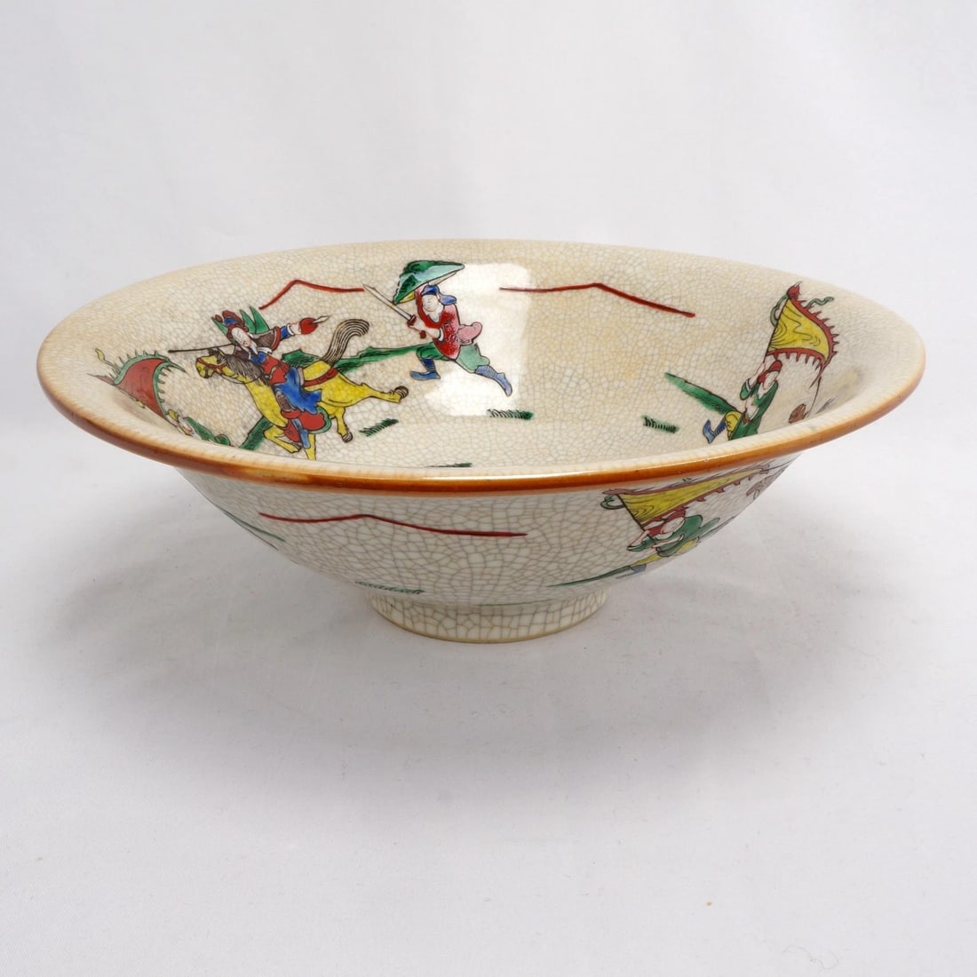 Large 1920s Chinese Warrior Crackle Bowl (1 of 10)