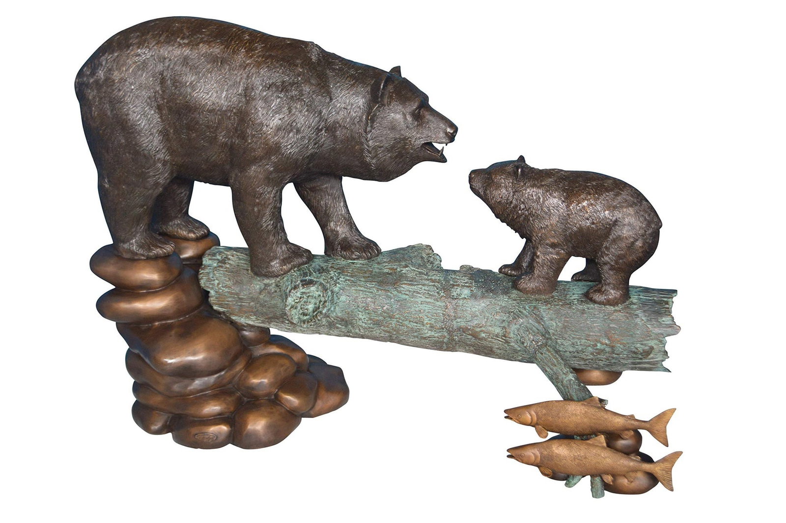 Family Bear on log giant bronze statue - Size: 61"L x 34"W x 45"H. (1 of 10)