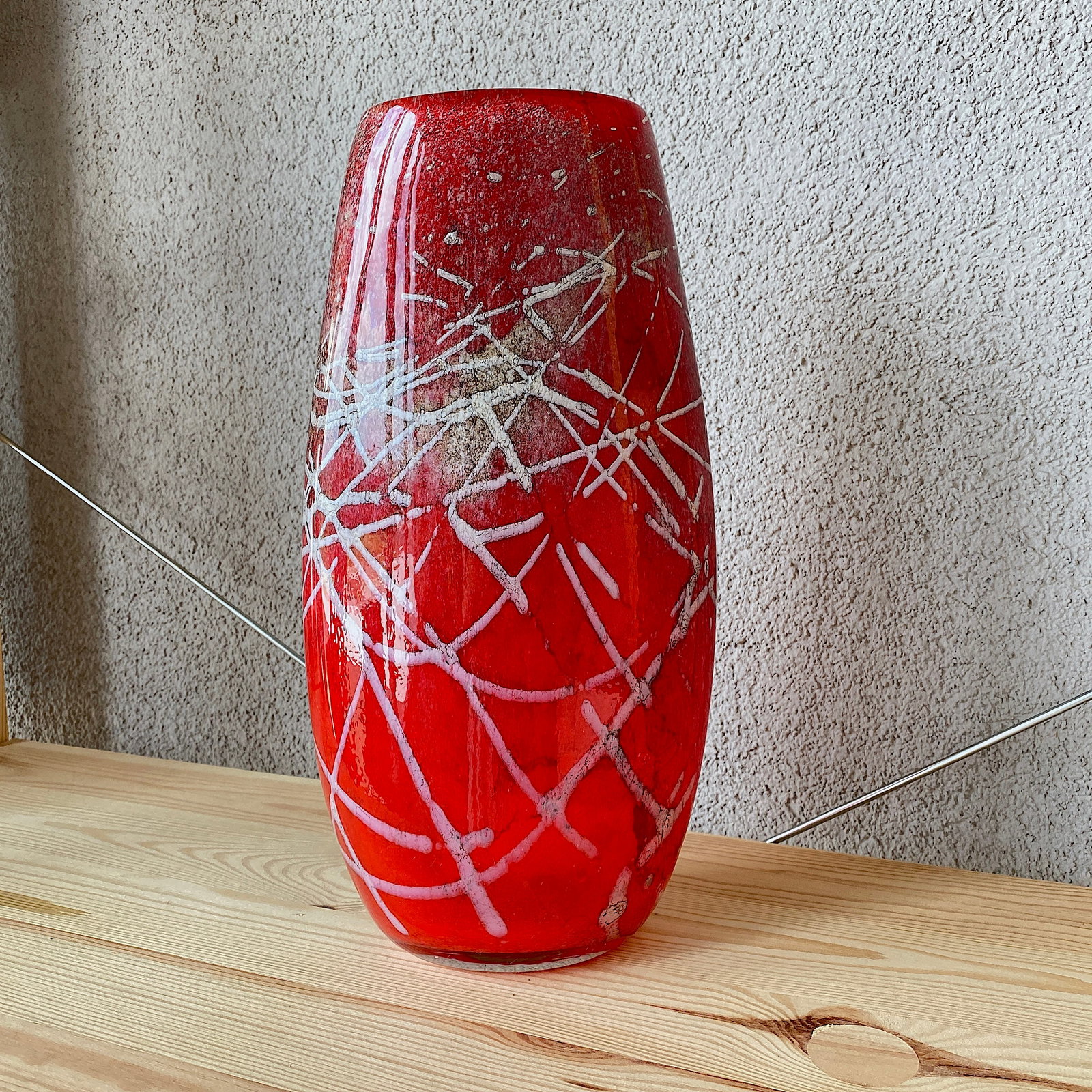 Red Vintage Vase: Title: Red Vintage Vase Maker:Unknown Origin: Unknown Date/Period:20th century Materials:Blown Glass Size:Size: 15 x 8 x 31 cm Description:Red Vintage VaseSize: 15 x 8 x 31 cmWeight: 2800 g (please