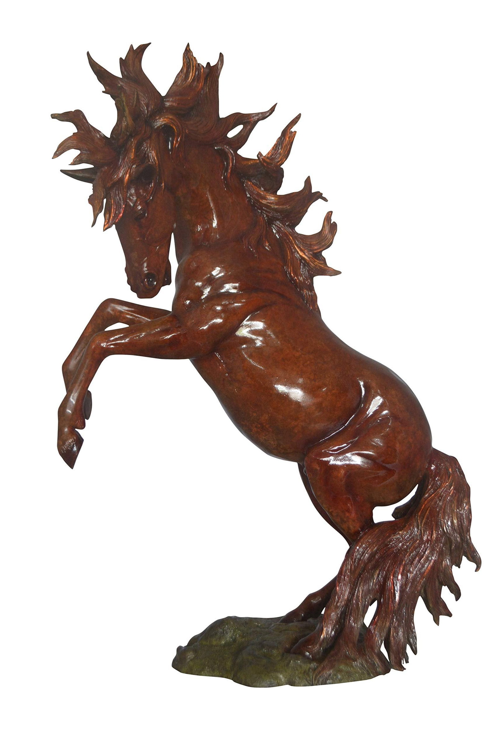 Large Rearing Horse Red Finished Bronze Statue - Size: 34"L x 21"W x 46"H.: Title:Large Rearing Horse Red Finished Bronze Statue - Size: 34"L x 21"W x 46"H. Description:A beautiful large size Rearing Horse bronze statue with red finish. The Horses Main and Tail Are Long and