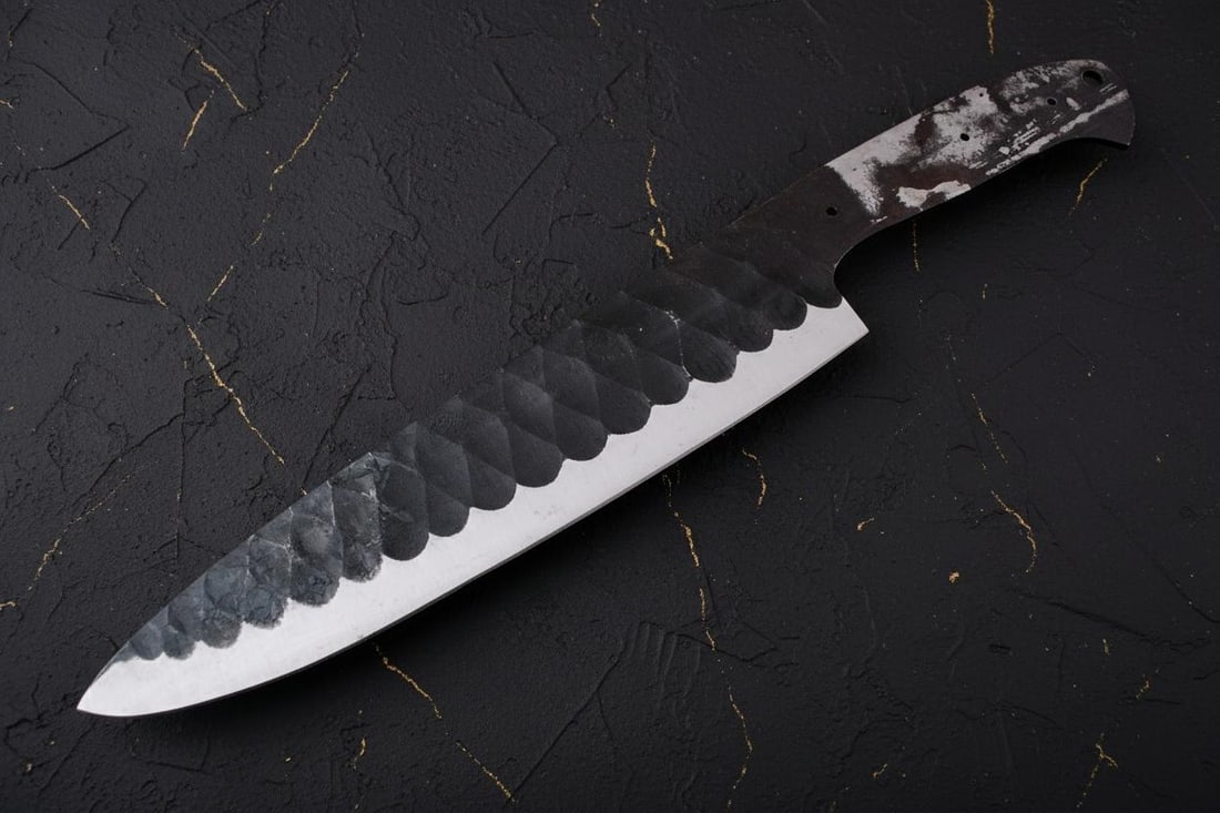 Hand Forged Chef Knife Blade Blank 12" Railroad Spike High Carbon Steel for Making: Title:Hand Forged Chef Knife Blade Blank 12" Railroad Spike High Carbon Steel for Making Description:This listing is for a brand new, hand forged chef knife blank blade from SHARD. It is a unique,