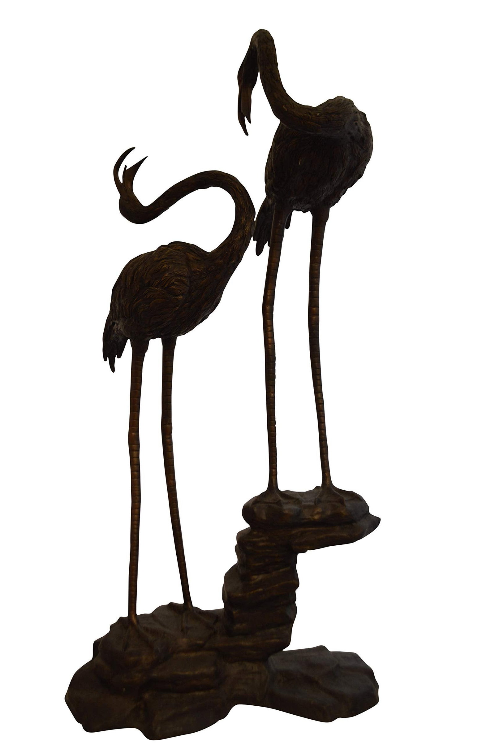 Pair of Flamingos Bronze Statue Fountain - Size: 33"L x 22"W x 60"H.: Title:Pair of Flamingos Bronze Statue Fountain - Size: 33"L x 22"W x 60"H. Description:A pair of flamingoes are the center of this delightful indoor/outdoor bronze fountain. The detailed Bronze