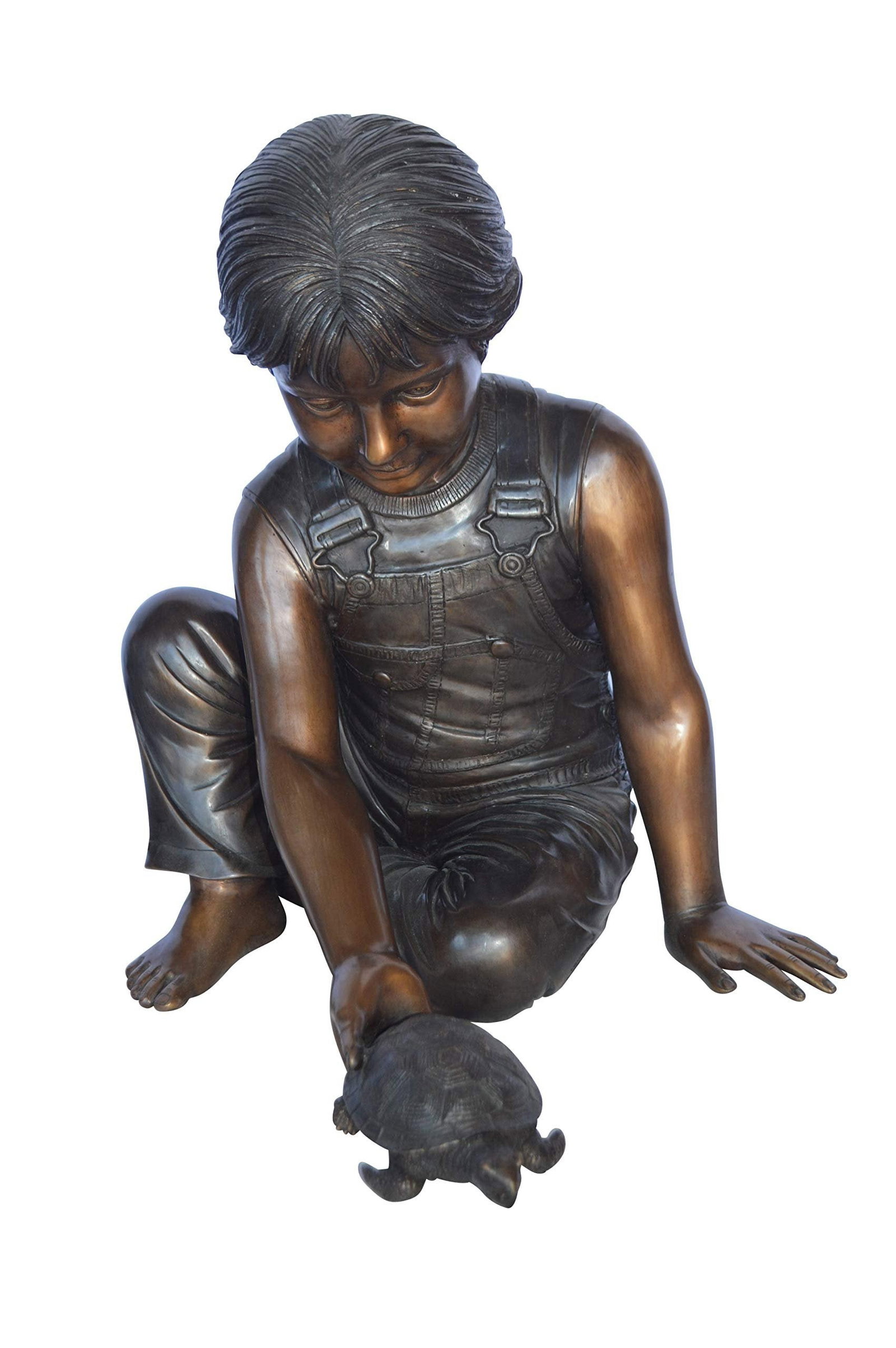 Boy Push Turtle Bronze Statue Fountain - Size: 18"L x 20"W x 19"H.: Title:Boy Push Turtle Bronze Statue Fountain - Size: 18"L x 20"W x 19"H. Description:This charming life size statue – fountain, depicts a little boy pushes a turtle back to its habitat. This statue 