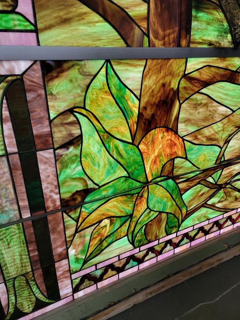 Antique Monumental Tiffany Style Good Sheppard Salvaged Stained Glass Window - 10