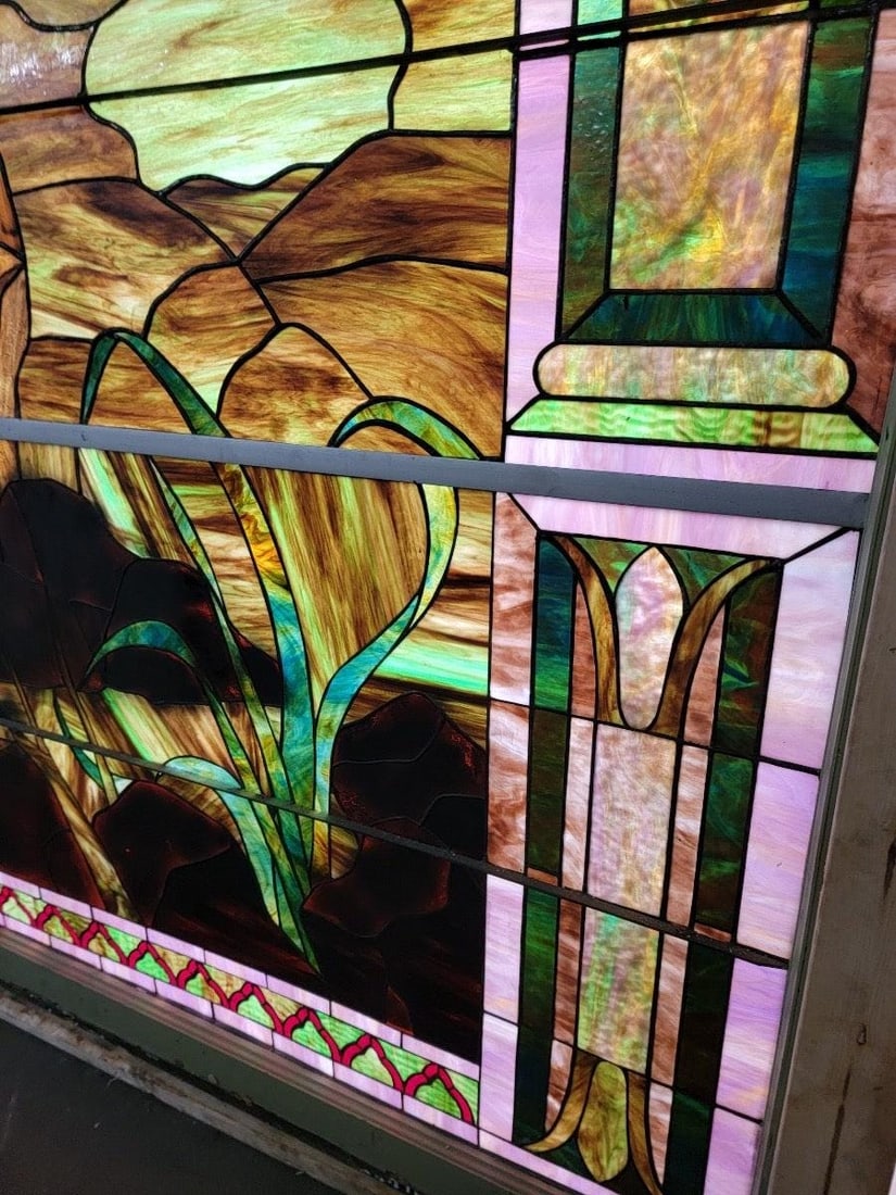 Antique Monumental Tiffany Style Good Sheppard Salvaged Stained Glass Window - 8
