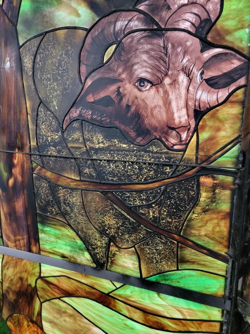 Antique Monumental Tiffany Style Good Sheppard Salvaged Stained Glass Window - 9