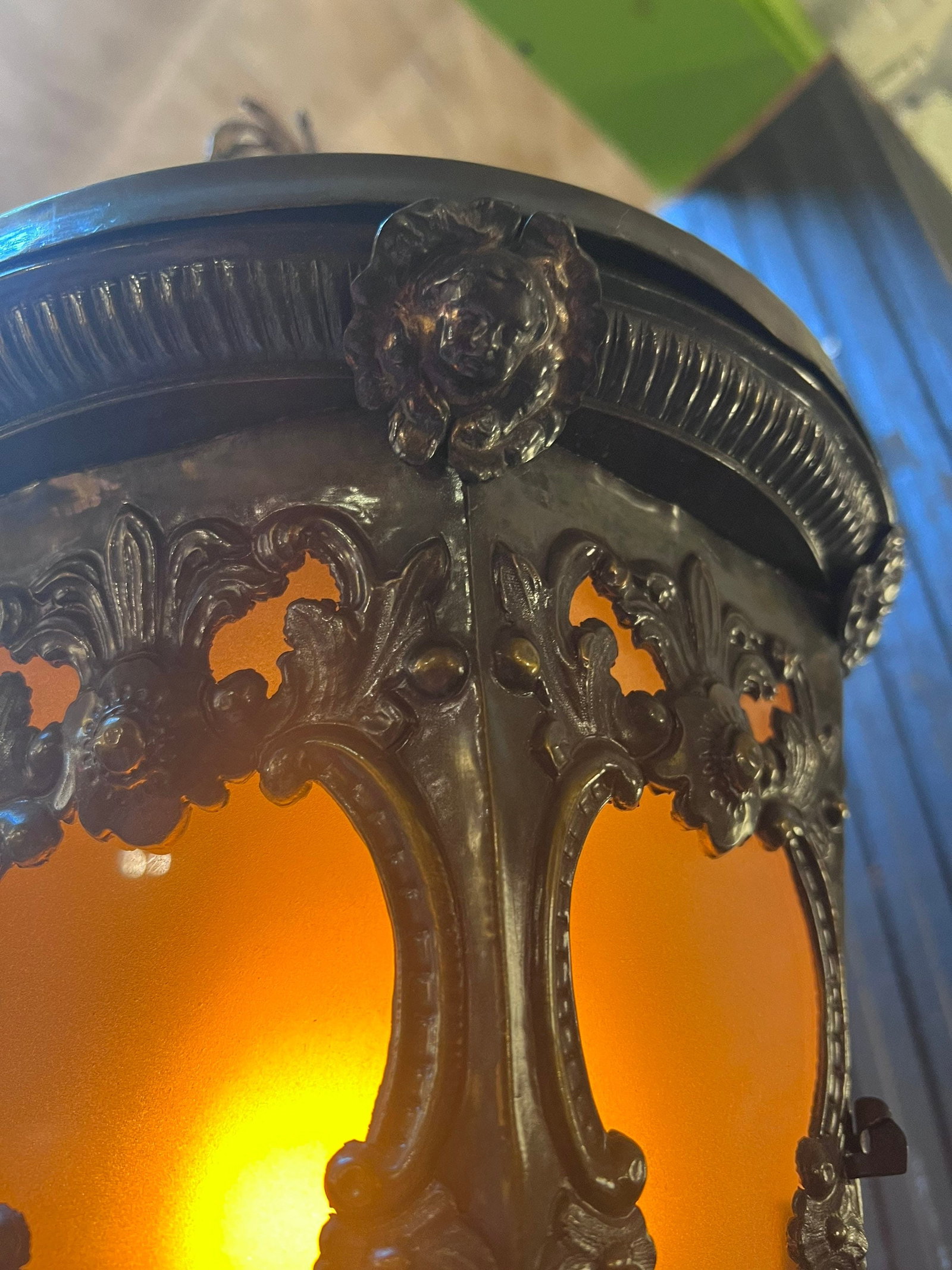 Antique Wall Mounted Brass Electrified Indoor/Outdoor Lantern - 3