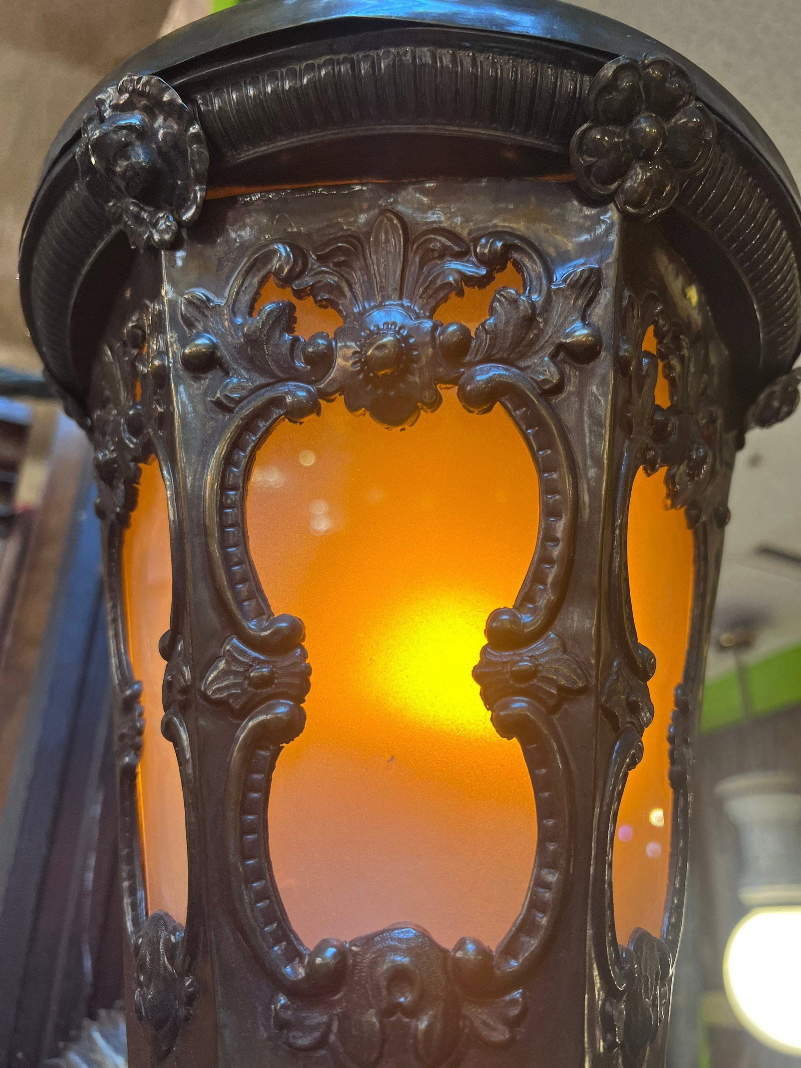Antique Wall Mounted Brass Electrified Indoor/Outdoor Lantern - 8