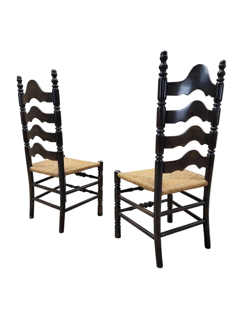 Vintage French Country Style Ladder Back Side Chairs - Pair - 3
