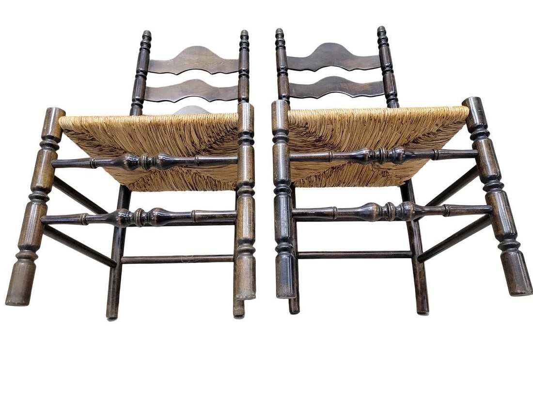 Vintage French Country Style Ladder Back Side Chairs - Pair - 6