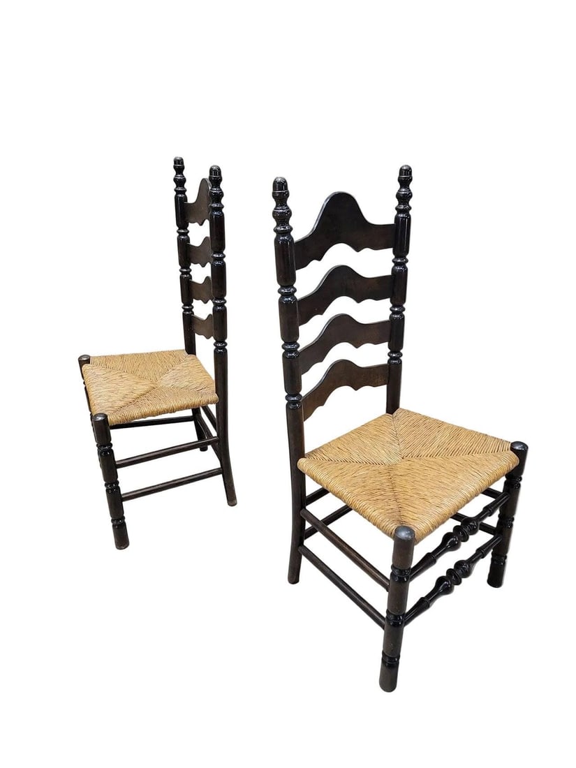 Vintage French Country Style Ladder Back Side Chairs - Pair - 8