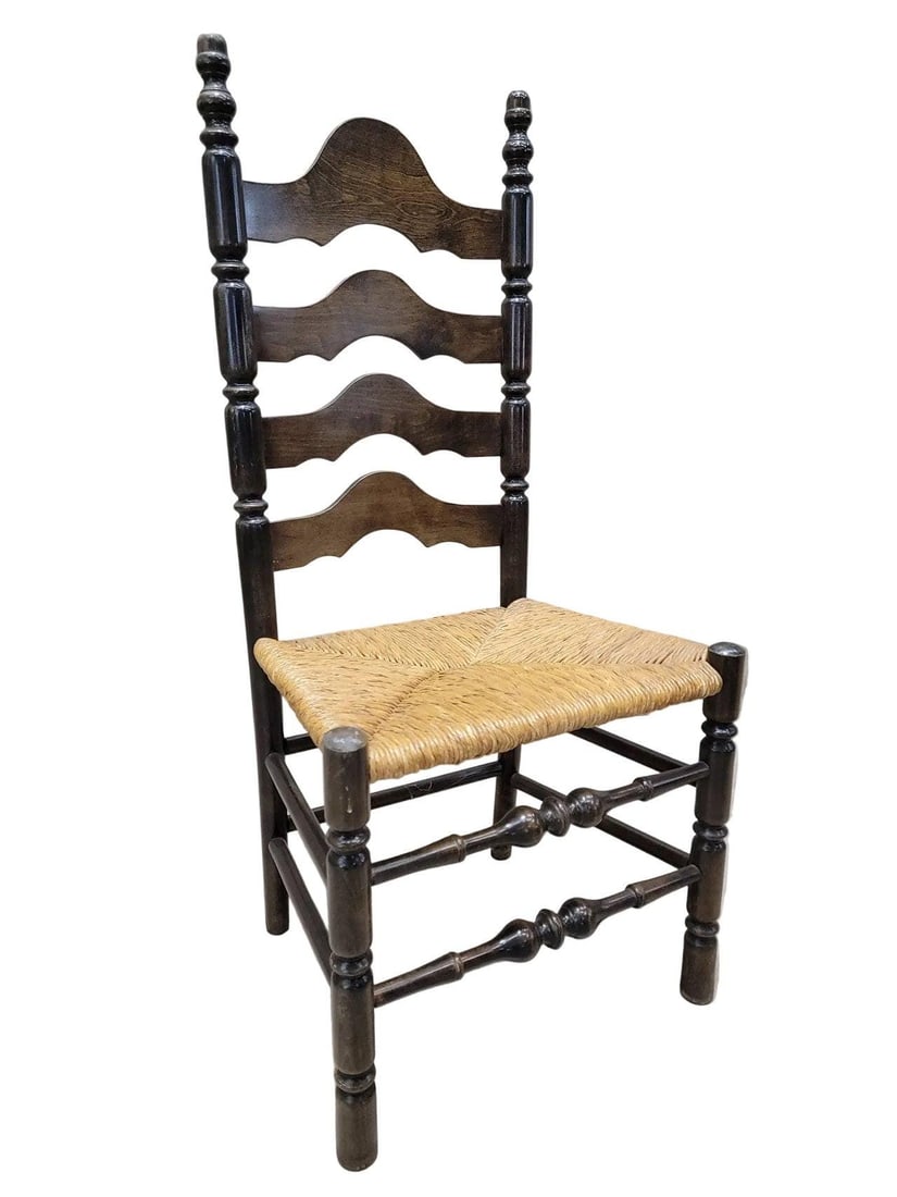Vintage French Country Style Ladder Back Side Chairs - Pair - 9