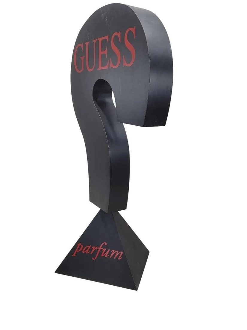 Vintage 7.5 Foot Black Wood Guess Cultural Advertising Sign - 3