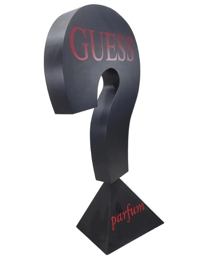 Vintage 7.5 Foot Black Wood Guess Cultural Advertising Sign - 4