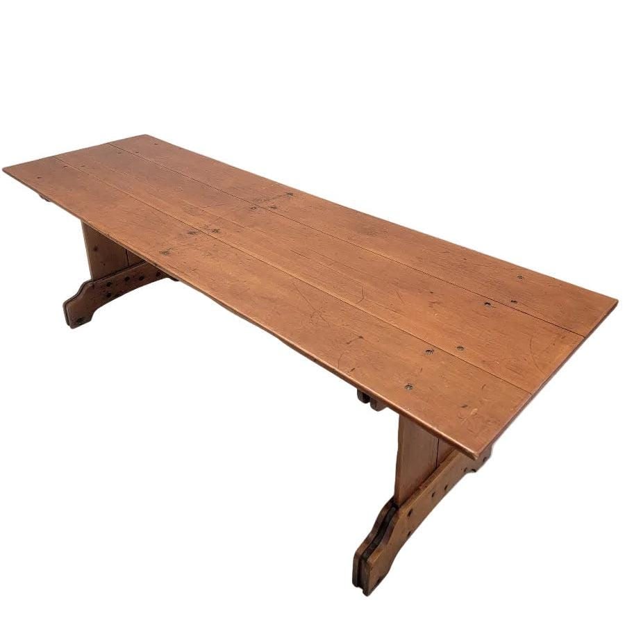 Antique French Pine Plank Trestle Farm Table - 2