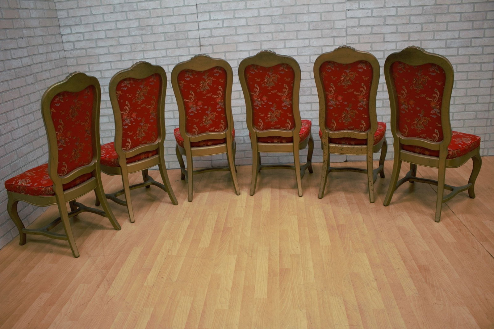 Hollywood Regency Chinoiserie Gold Frames Dining Chairs - Set of 6 - 5