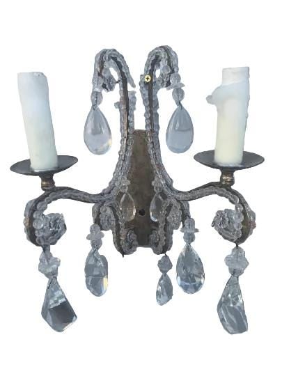 Vintage Louis Style Dennis and Leen Lead Crystal Gold Beaded Sconces - Pair - 2