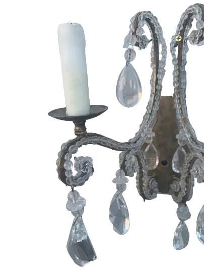 Vintage Louis Style Dennis and Leen Lead Crystal Gold Beaded Sconces - Pair - 4